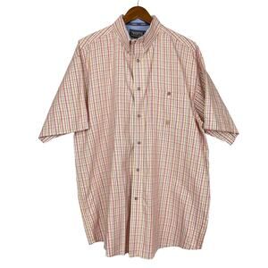 Wrangler TwentyX | Orange & Red Plaid Short Sleeve Casual Button Down Shirt